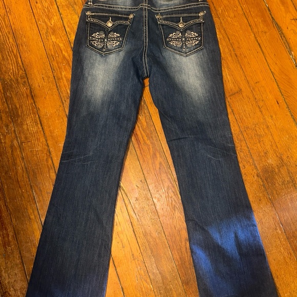 LOVE NATION Denim Blue Jeans Size 10 Bling Pocket Bootcut Mid-Rise Embroidered - Picture 6 of 8
